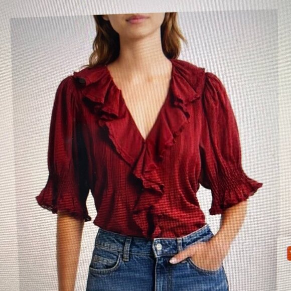 Doen Tops - DOEN Sz L Henri Top in Deep Crimson Red